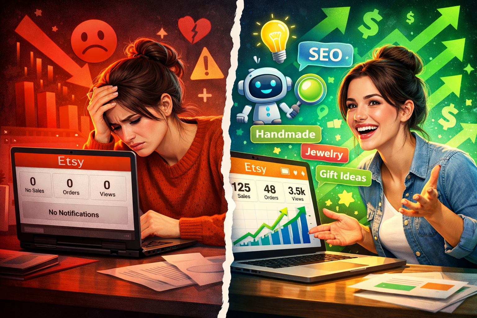 why your Etsy shop gets zero sales and how AI prompts improve Etsy listings