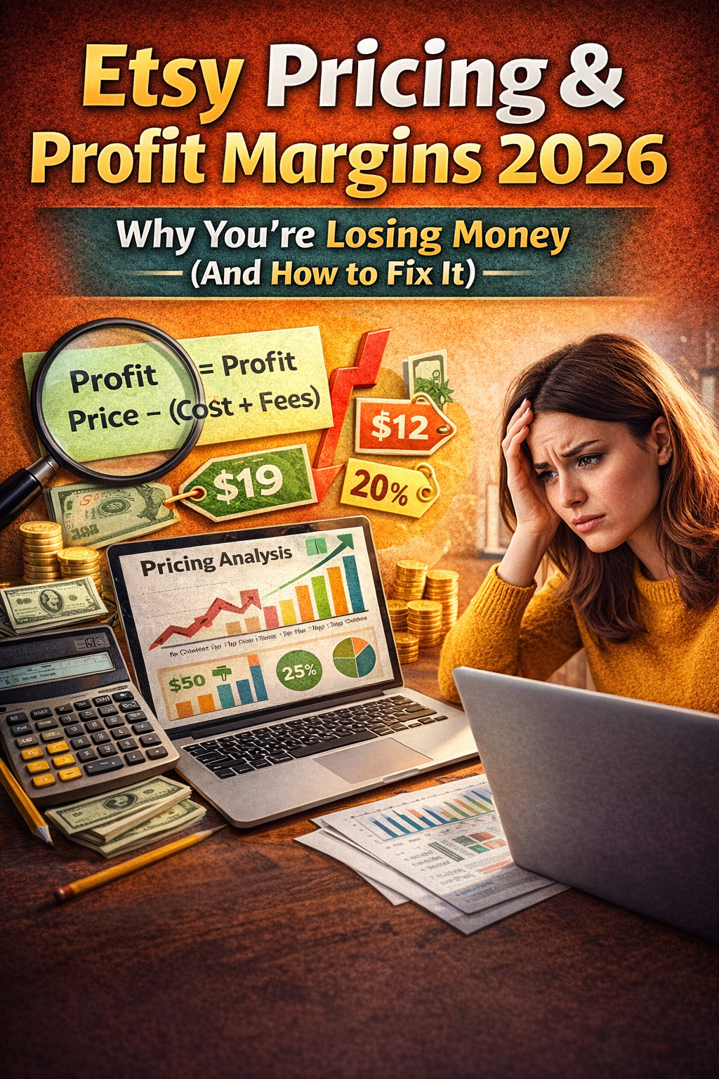 Etsy pricing and profit margins 2026 showing why sellers lose money and how to fix pricing strategy