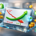A professional 3D dashboardLower Shopify Ad Costs and Increase Profit Margins for a Shopify store in 2026.