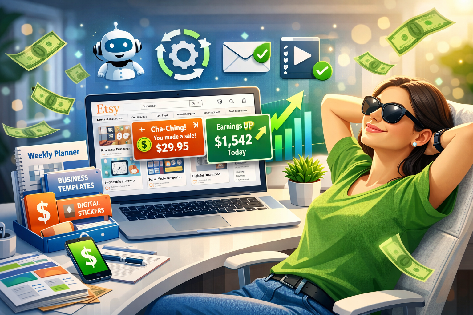 passive income on Etsy using AI prompts for digital products and automation