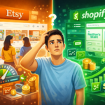 Etsy vs Shopify for beginners comparison showing marketplace vs online store