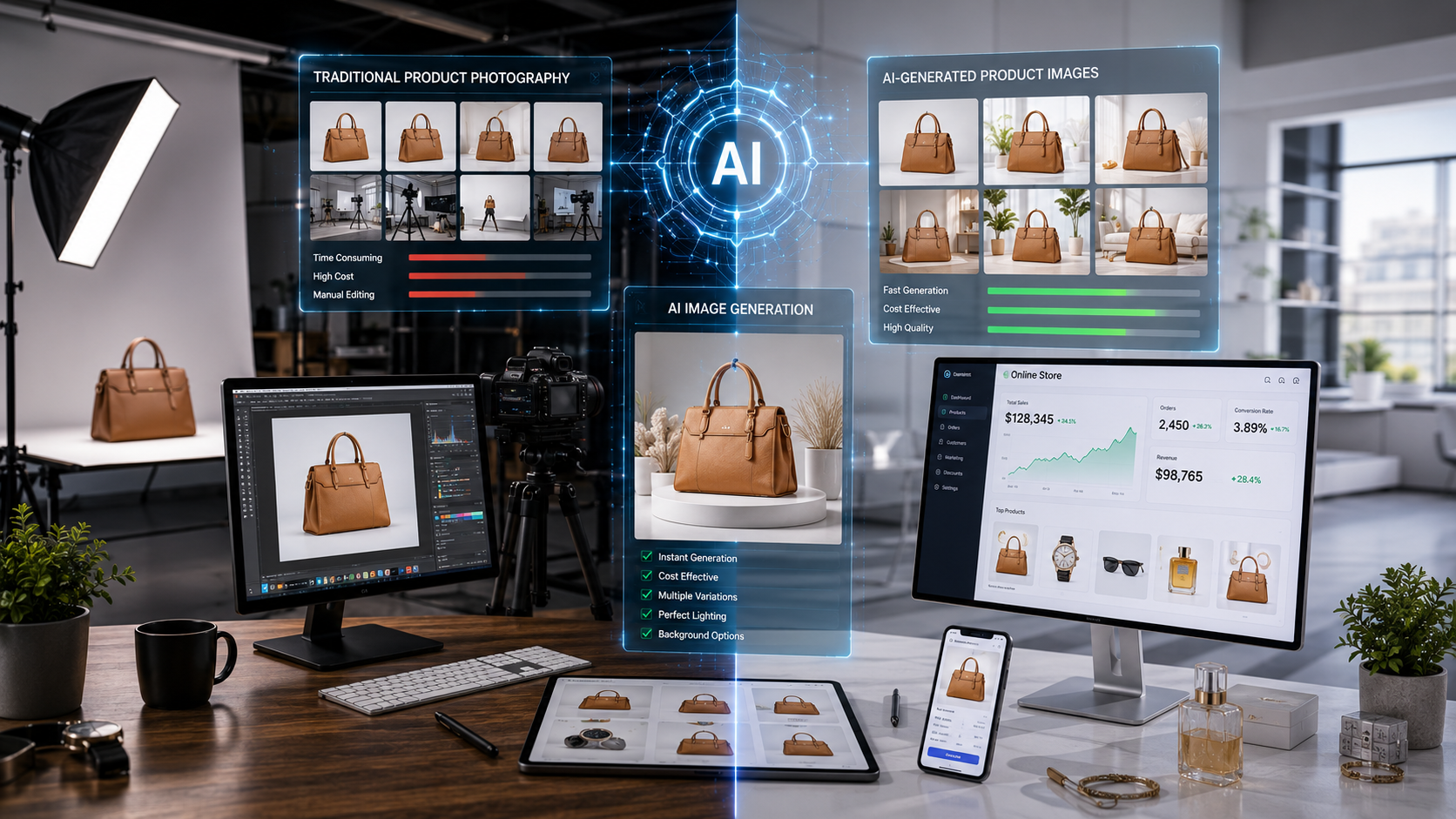AI tools for ecommerce product photography automating product image creation and editing.