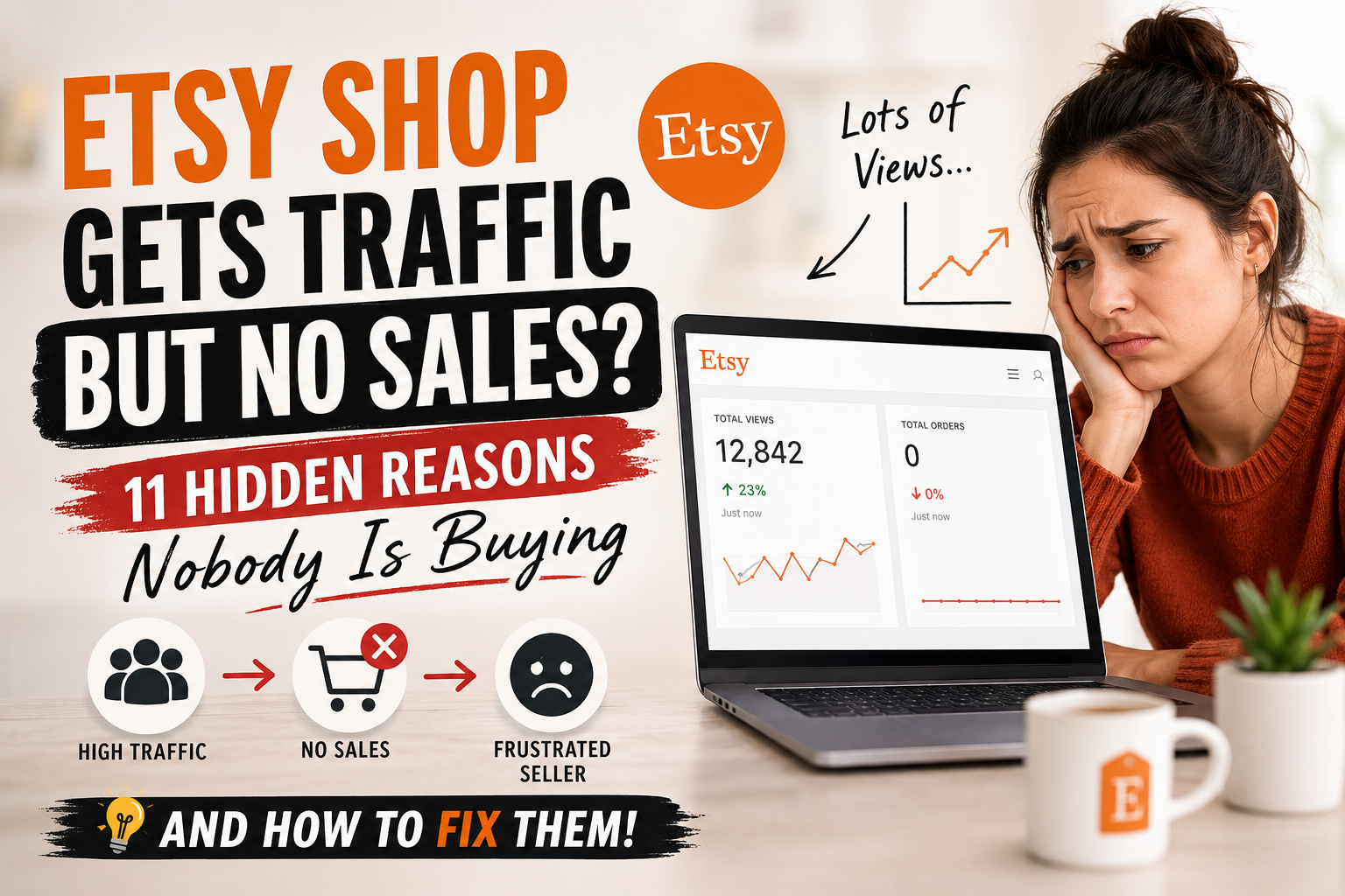 Etsy shop gets traffic but no sales due to hidden conversion issues like poor product photos, pricing, and weak listing optimization.