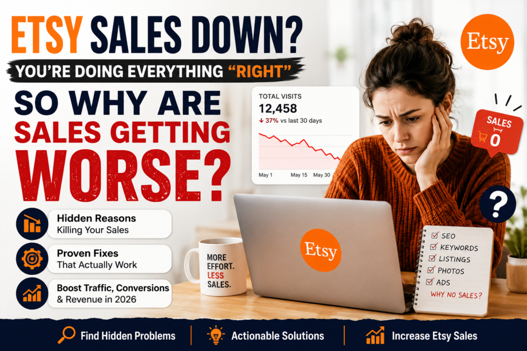 A visual breakdown of the hidden reasons Etsy shops lose sales despite following best practices, plus proven strategies to recover traffic and increase conversions.