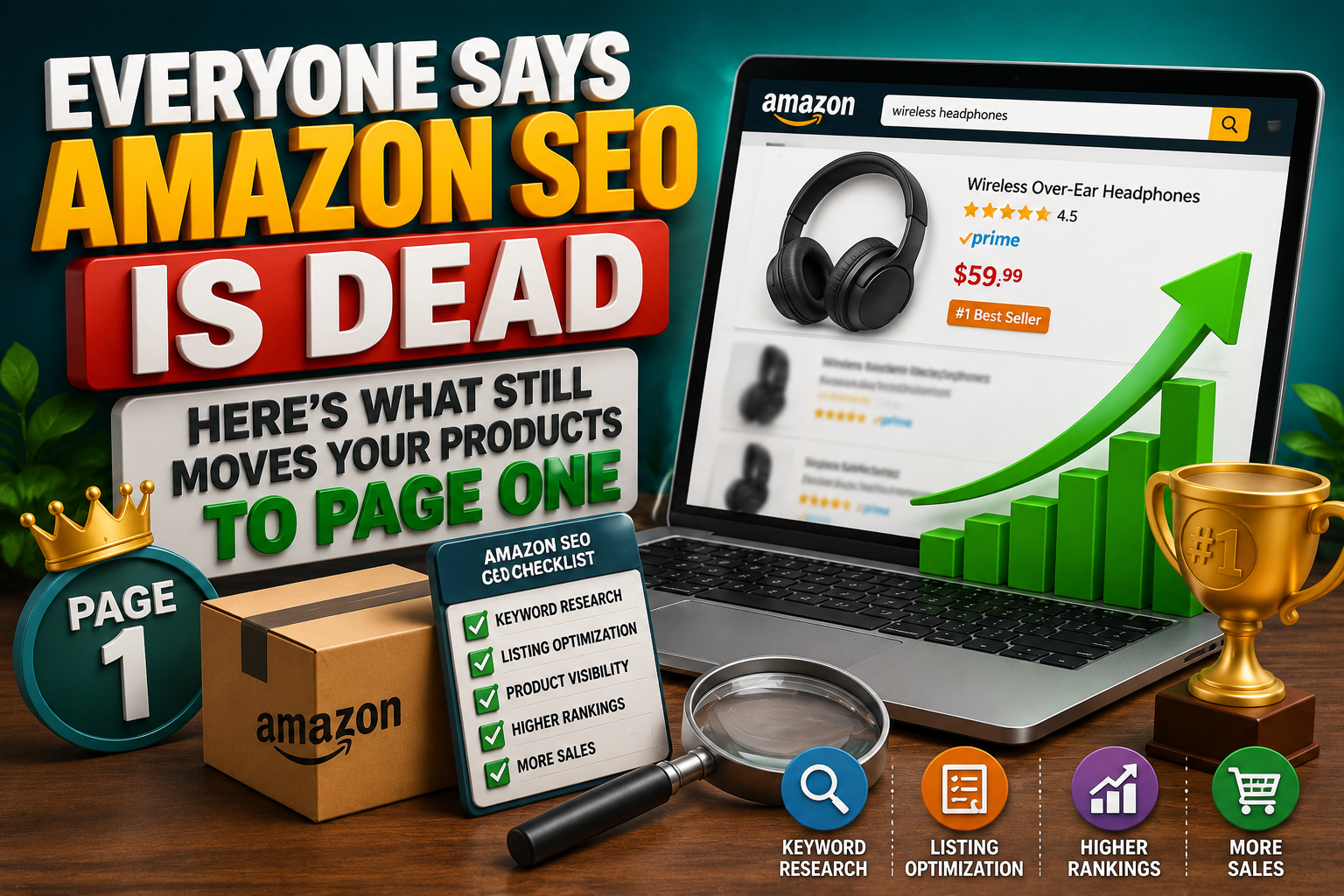Amazon SEO strategy showing how keyword research and listing optimization can help products reach page one