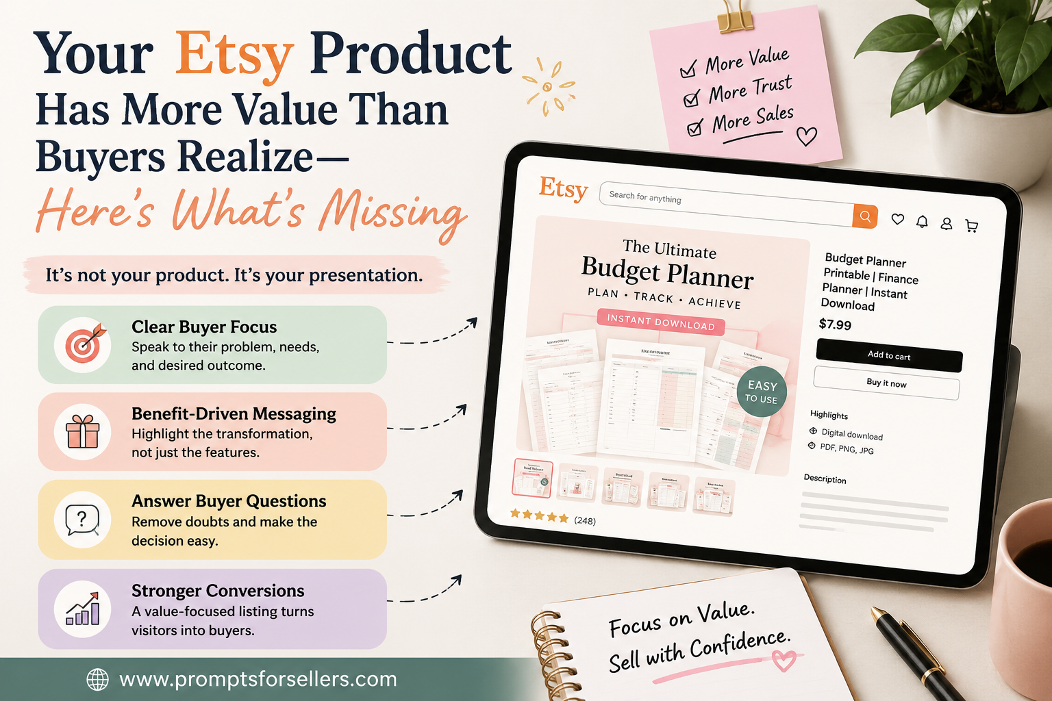 “Etsy product listing showing hidden value and buyer conversion gaps”