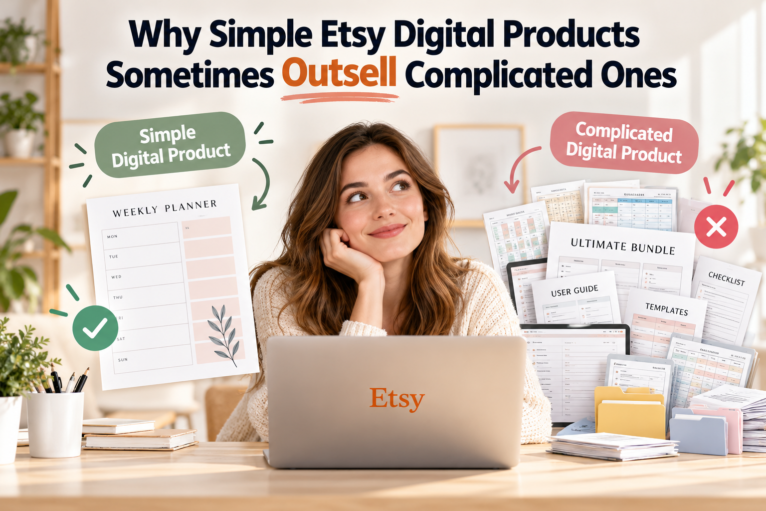 Simple Etsy digital products compared with complicated digital products