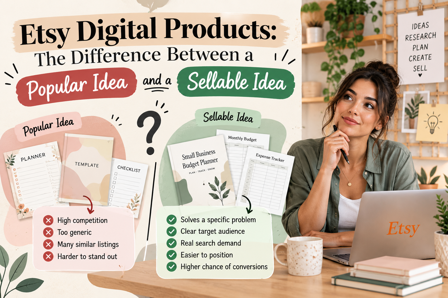 Etsy digital products popular idea vs sellable idea