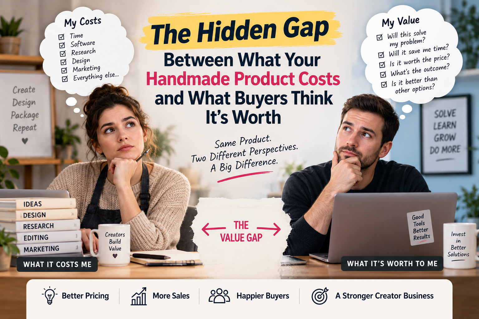Digital product pricing gap between creator costs and buyer perceived value