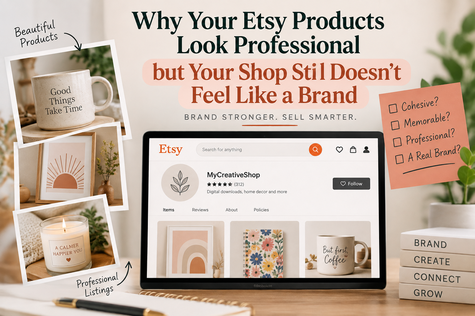 Etsy products that look professional but lack consistent shop branding
